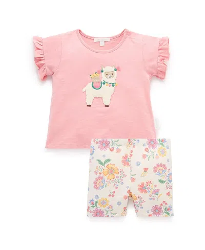 Purebaby Girls' Ruffle Tee & Bike Short Set - Baby, Little Kid In Multi
