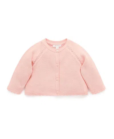 Purebaby Girls' Scalloped Knit Cardigan - Baby In Pink