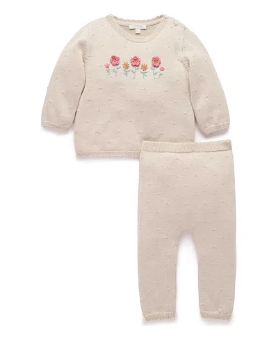 Purebaby Girls' Scalloped Knit Set - Baby, Little Kid In Multi