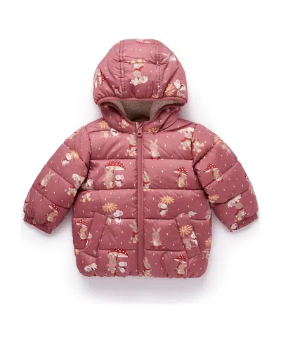 Purebaby Girls' Shearling Lined Puffer Jacket - Baby, Little Kid In Red