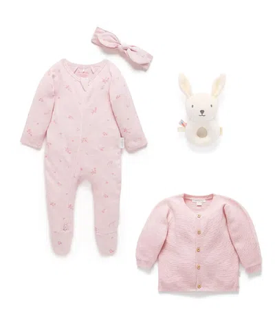 Purebaby Girls' Zip Footie & Cardigan Gift Set - Baby In Pink