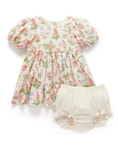 Purebaby Linen Blend Dress & Headband In Multi