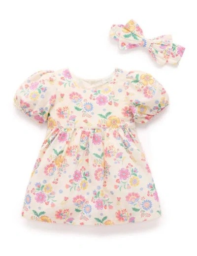 Purebaby Linen Blend Dress And Headband Set In Multi