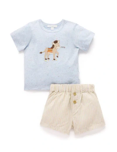 Purebaby Linen Blend Short And Tee Set In Multi