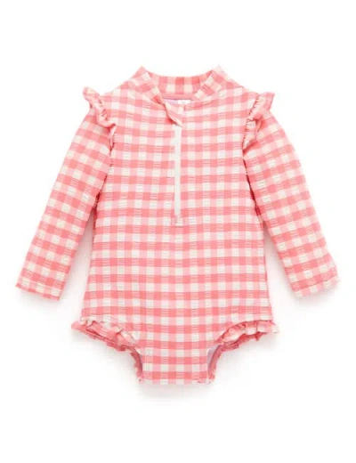 Purebaby Printed Frilly Longsleeve Swimsuit In Pink