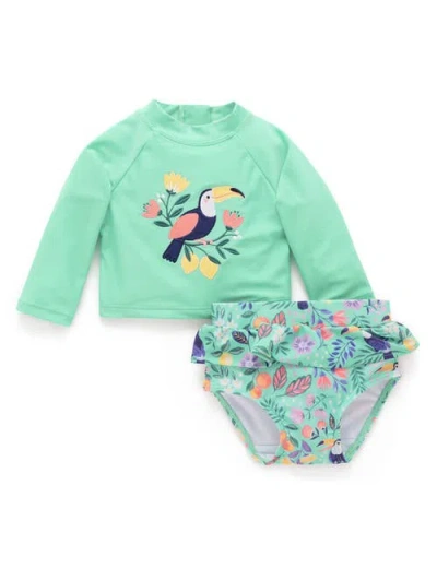 Purebaby Printed Longsleeve Rashie Swim Set In Green