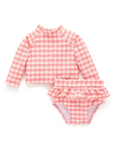 Purebaby Printed Longsleeve Rashie Swim Set In Pink