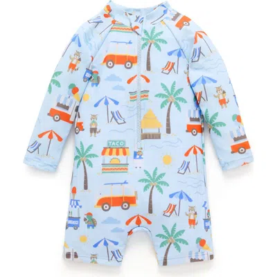 Purebaby Printed Longsleeve Swim Sunsuit In Blue