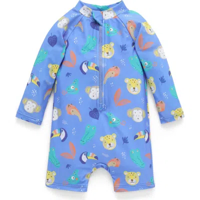 Purebaby Printed Longsleeve Swim Sunsuit In Blue
