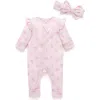 Purebaby Printed Zip Footie & Headband In Pink