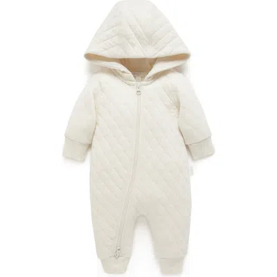 Purebaby Kids'  Quilted Hooded Coverall Onsie In Brown