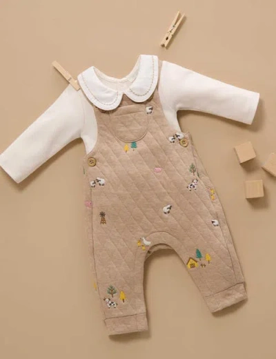 Purebaby Kids'  Quilted Overall And Bodysuit Set In Brown