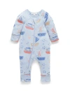 Purebaby Rib Zip Printed Romper Turtle Print In Multi