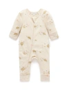 Purebaby Kids'  Rib Zip Printed Romper Turtle Print In Brown