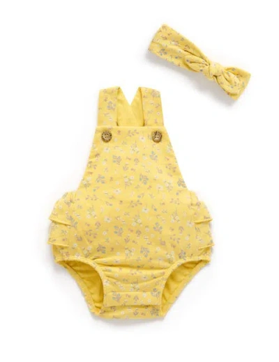 Purebaby Sunshine Ruffle Romper & Headband In Yellow