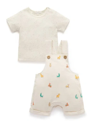 Purebaby Kids'  Turtle Broderie Overall And Tee Set In White