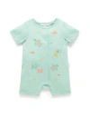 Purebaby Under The Sea Short Button Up Romper In Green