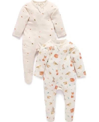 Purebaby Unisex 2 Pack Printed Zip Footie - Baby In Gray