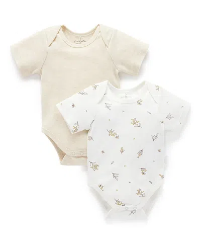 Purebaby Unisex 2 Pack Short Sleeve Bodysuit - Baby In Multi