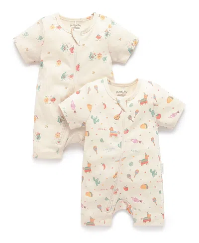Purebaby Unisex 2 Pack Short Sleeve Zip Romper Pinata - Baby In Multi