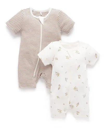 Purebaby Unisex 2 Pack Short Zip Romper - Baby In Multi