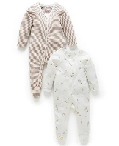 Purebaby Unisex 2 Pack Zip Footie - Baby In Multi