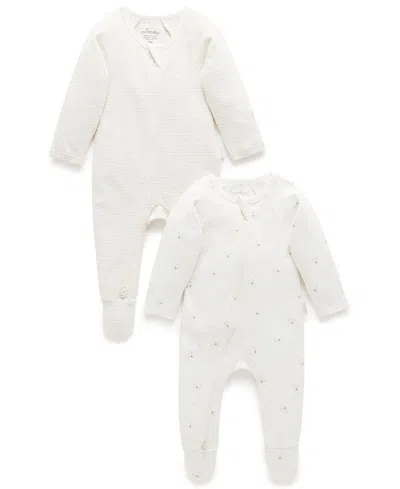Purebaby Unisex 2 Pack Zip Footie - Baby In White