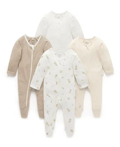 Purebaby Unisex 4 Pack Zip Footie - Baby In Multi