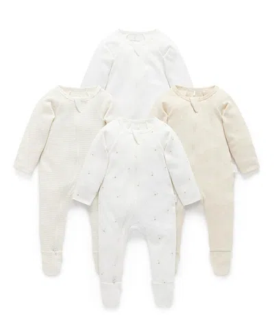 Purebaby Unisex 4 Pack Zip Footie - Baby In Multi