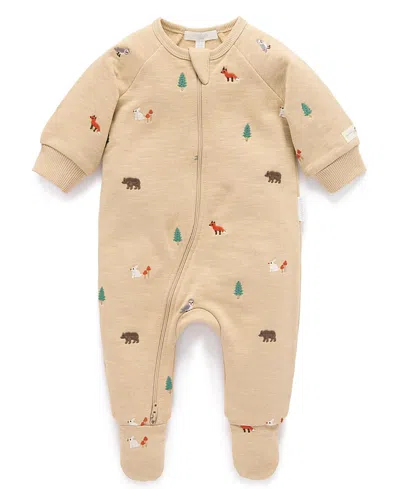 Purebaby Unisex Embroidered Fleece Zip Footie - Baby In Neutral