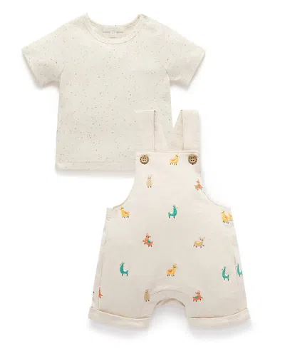 Purebaby Unisex Turtle Broderie Overall And Tee Set - Baby In Multi