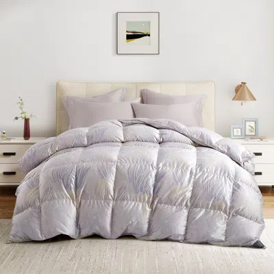 Puredown All Season Silk Covered White Goose Down Comforter In Purple