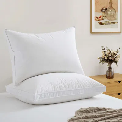 Puredown Gusseted 3-chamber White Duck Down And Goose Feather Bed Pillows, Cotton Cover, Set Of 2 In Black
