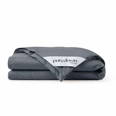 Puredown Lightweight White Duck Down Blanket With Striped Cotton Cover In Blue