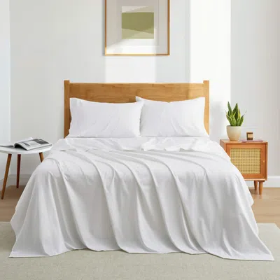 Puredown Organic Bamboo Twill Bed Sheet Set With Soft Breathable 150 Gsm Fabric In White