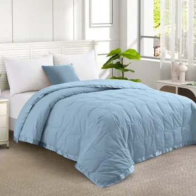 Puredown Oversized Lightweight Down Cotton Stain Trim Blanket In Sky Blue