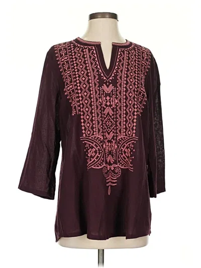 Pre-owned Purejill 3/4 Sleeve Blouse In Burgundy