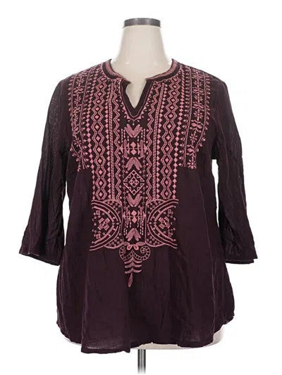 Pre-owned Purejill 3/4 Sleeve Blouse In Burgundy