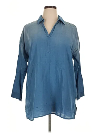 Pre-owned Purejill 3/4 Sleeve Button Down Shirt In Blue