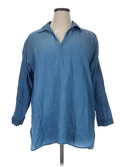 Pre-owned Purejill 3/4 Sleeve Button Down Shirt In Blue