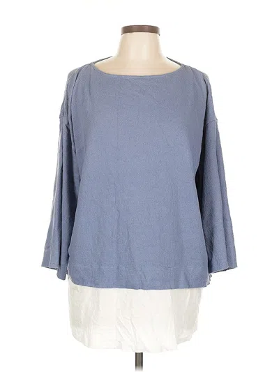 Pre-owned Purejill 3/4 Sleeve Top Blue Boatneck Tops
