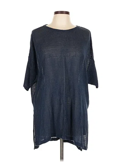 Pre-owned Purejill 3/4 Sleeve Top Blue Crew Neck Tops