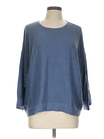 Pre-owned Purejill 3/4 Sleeve Top Blue Crew Neck Tops