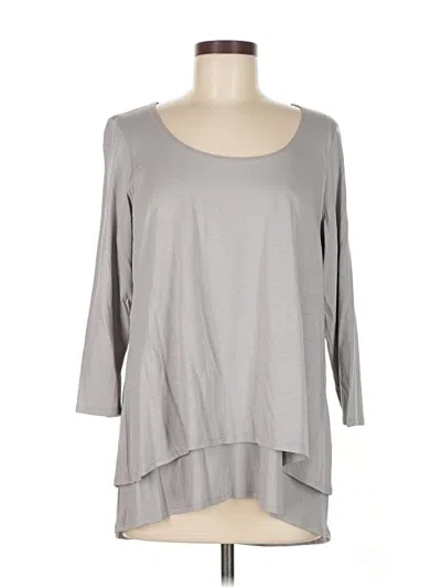 Purejill 3/4 Sleeve Top Gray Scoop Neck Tops