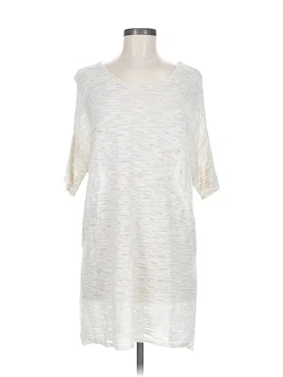 Pre-owned Purejill 3/4 Sleeve Top Ivory Solid Pattern Boatneck Tops In White