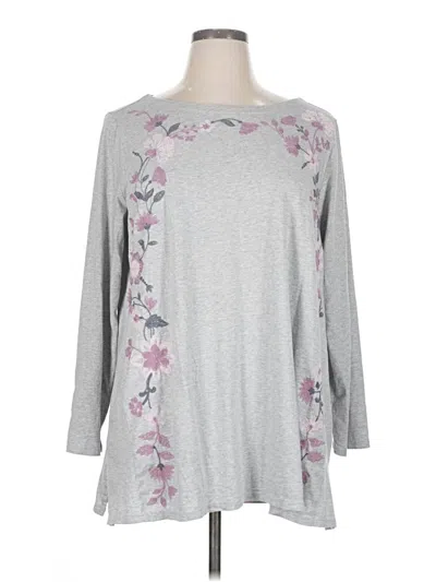 Pre-owned Purejill Long Sleeve Top Gray Floral Pattern Boatneck Tops