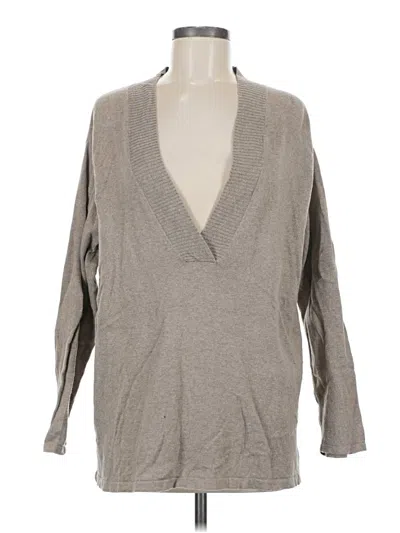 Pre-owned Purejill Long Sleeve Top Gray Plunge Neckline Tops