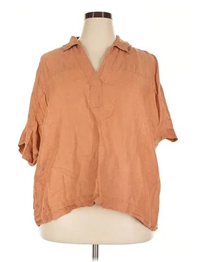Pre-owned Purejill Short Sleeve Blouse In Tan
