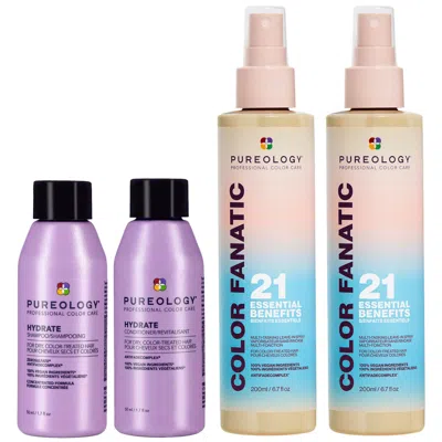 Pureology Color Fanatic Duo (2x 200ml) And Hydrate Mini Shampoo 50ml And Conditioner 50ml Routine For Dry Hair In White