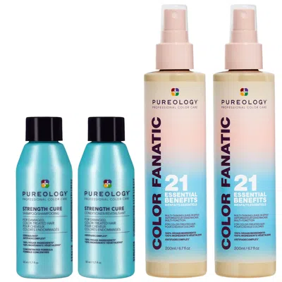 Pureology Color Fanatic Duo (2x 200ml) + Strength Cure Mini 50ml Shampoo & Conditioner For Damaged, Coloured H In White